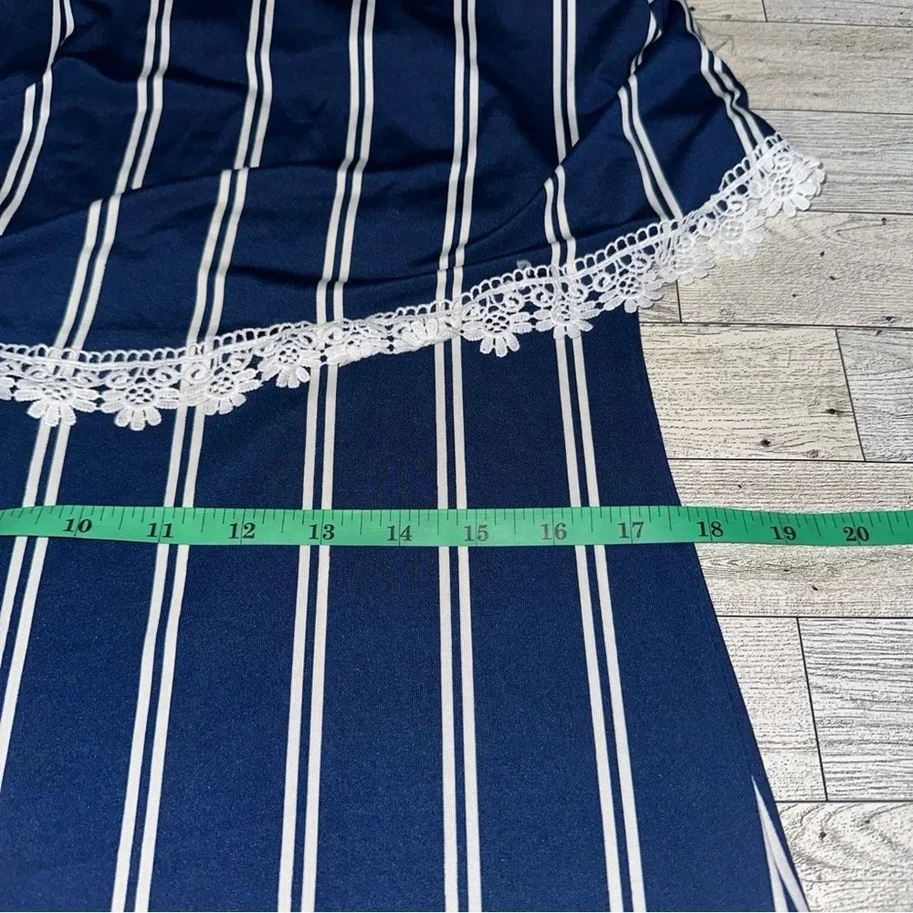 NEW Rouge Collection 1X Navy Striped Stretch Lightweight Maxi Dress Ruffle Front - Picture 10 of 13